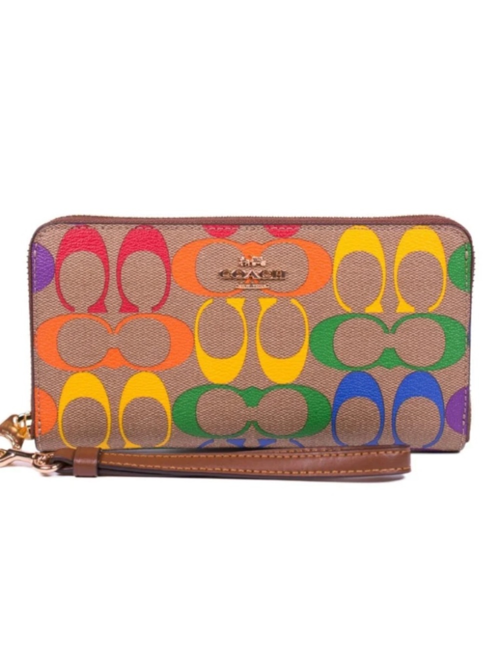 Coach Signature Rainbow Long Zip Wallet Wristlet